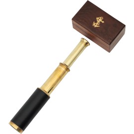 Antique Brass Telescope with Rosewood Case Nautical 6" Single Barrel Spyglass Pirate Finderscope for Bird Watching Home Display Decor Navigational Tool & Collectible Item