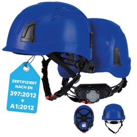 PRO FIT D!-Rock Work Safety Helmet, Robust Protective Helmet, Safety Helmet, Ventilated Construction Helmet, Adjustable Headband & Chin Strap, Work Helmet (Blue)