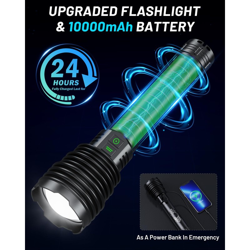 Amzyigou Powerful Flashlights 600000 High Lumens, 10000mAh Battery | 6