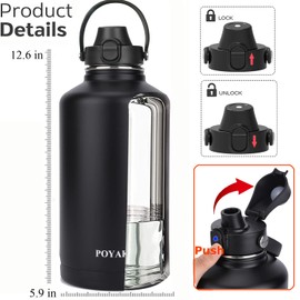 Water Bottle Insulated 32oz 40oz 64oz 128oz Straw Lid Spout Lid & 3 Lids, Leak Proof, Vacuum Insulated,Stainless Steel Water Bottle Wide Mouth for Sports, Gym or Office (128oz Indigo Crush, 128 oz)