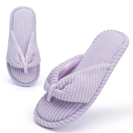 GOEWY House Flip Flops Slippers for Women Open Toe Cute Bow Slippers with Memory Foam Corduroy Cozy Trendy Gifts for Woman Indoor and Outdoor Anti-Skid Size 7 8