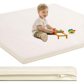 Baby Play Mat for Floor,1.3" Thick Foam Nursery Rug with Removable Washable Cover,Non Slip Soft Velvet Kids Play Crawling Mat for Toddlers,Infants,Yoga Mat,Tatami Mat,50x50 Inch Beige