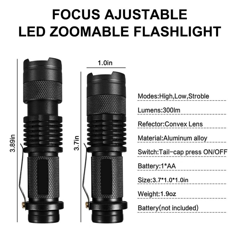 HYVCZP 6 Pack Mini Green LED Flashlight - Zoomable, Single