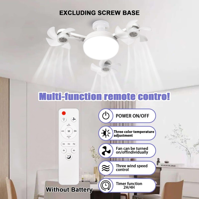 amgolibi Socket Fan Light with Remote, Screw in Ceiling Fan,