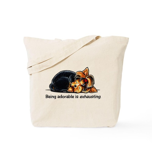 CafePress Yorkie Being Adorable Tote Bag Reusable Natural Beige Canvas
