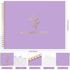 AKONEGE Accounting Ledger Book for Small Business Bookkeeping & Personal Use, Horizontal Expense Tracker Notebook for Family Budget, Bookkeeping Record Book Money Expense & Income Log Journal, Purple