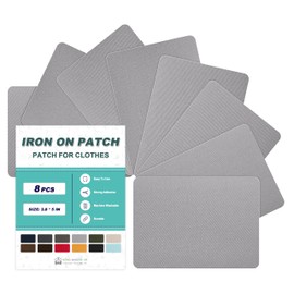 Iron on Patches for Clothes, 8 Pieces Fabric Patches for Clothing, Bag, Hat Repair, Clothing Repair Decorating Kit 3.7" by 4.9" (9.5 cm x 12.5 cm, Light Grey)