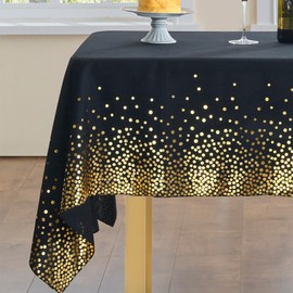 gogoparti Gold Polka Dots Black Tablecloth and Sequin Gold Table Runner for 6/8FOOT Rectangle Tables, 4Pack 54x108inch Polyester Table Cloth and 4Pack 30x108inch Table Runner