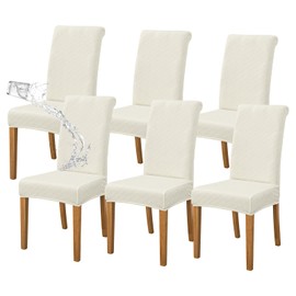 FORCHEER Waterproof Chair Covers for Dining Room Set of 6 Cream Jacquard Kitchen Chair Slipcovers for Parson Chairs Elastic Washable (6,Jacquard Cream)