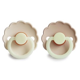 FRIGG Daisy Night Dummy, Pack of 2, Latex Dummy, BPA-Free, Made in Denmark, Symmetrical Cherry Shape Teat (Cream Night/Croissant Night, Size 1 (0-6 Months))