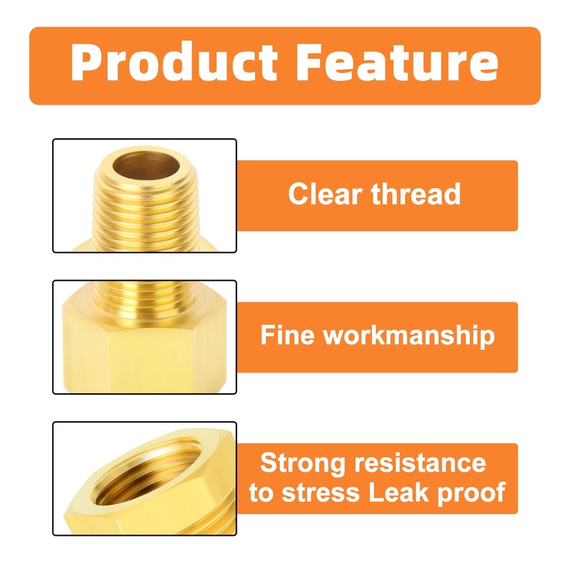 GASHER 6PCS Brass Pipe Fitting, Hex Bushing, Reducer Adapter, Reducing