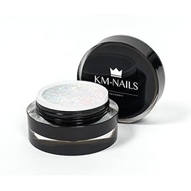 KM-Nails Extremely diamond glitter gel, white iridescent 15 ml, LED and UV hardening