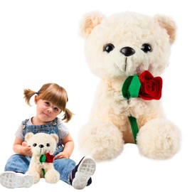 TIVUNORON Teddy Bear Plush Toy Cuddly Toy, 25 cm Teddy Bear Soft Fur Plush Toy, Rose Bear Plush Toy, Cuddly Toy Bear Roses Teddy Bear Cuddly Toy Gift (A)