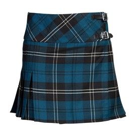 The Scotland Kilt Company Ladies 100% Polyviscose Billie Kilt in Ramsay Blue - 16” Length Adjustable Leather Straps - 10 UK