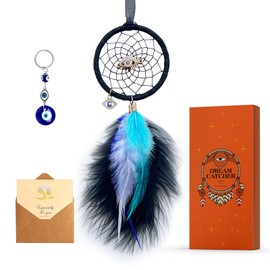 Evil Eye Hanging Pendant Car Charm Ornament, Jiyamony Small Dream Catcher for Car Rearview Mirror Accessories Good Luck Charm with a Keychain Gift