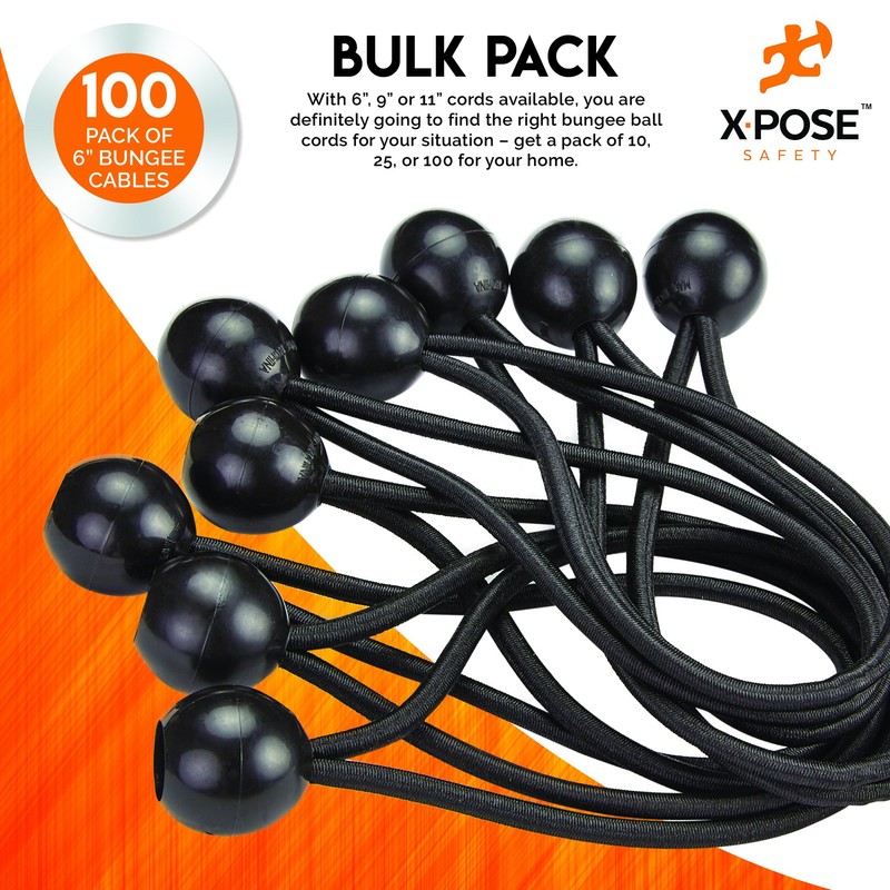 Xpose Safety Bungee Ball Cords 6" 100 Pack Heavy Duty