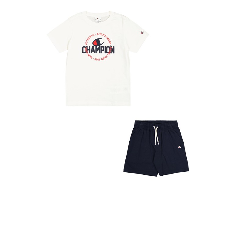 Champion Boys' Legacy Boy-Graphic Crew Neck with Logo Set, White