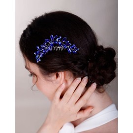 Chargances Bridal Crystal Hair Comb Blue Wedding Rhinestone Hair Side Comb Fashion Handmade Hair Accessories for Bride Wedding Prom Flower Girl Headpieces (Royal Blue)