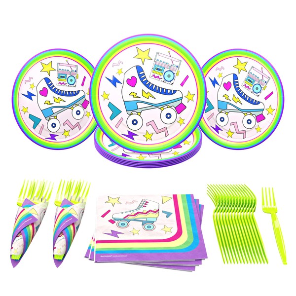 Roller Skating Value Party Supplies Packs (60 Pieces for 16 Guests) - Roller Skating Party, 90s Party Supplies, Roller Skate Plates And Napkins, Skate Party Decorations For Girl, Blue Orchards