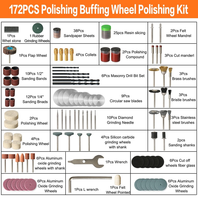 HOMEIDOL 172PCS 1/8-inch Shank Power Rotary Tool Accessories Kit- Includes