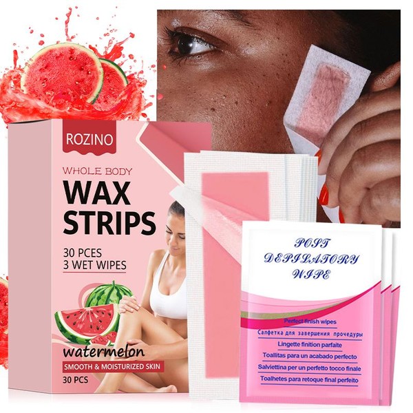 Rozino 30-Pack Watermelon Wax Strips for Face & Body |
