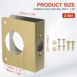 PATIKIL Door Reinforcement Plate, 2 Set Doors Reinforce Repair for 1-3/8" Thick Door 4-1/2" Size Door Knob Lock Latch Deadbolt Cover Plate Home Security, Gold