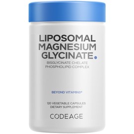Codeage Suplemento de Glicinato de Magnesio Liposomal - Pastillas de Bisglicinato de Magnesio - Bioperine Pimienta Negra - Suministro Liposomal -...  