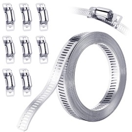 Hitchlike Hose Band, Stainless Steel, Length 9.8 ft (3 m), Adjustable Hose Clamp, Strong Fixing, Heat Resistant, Stainless Steel Band, Exhaust Duct, For Plumbing, 8 Fasteners Included