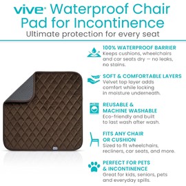 Sures Waterproof Chair Pads for Incontinence (22" x 21") - Washable, Waterproof Seat Protector - Chair Protector Seat Cover - Absorbent Pad for Bed, Seat, Car, Wheelchair & Recliner (Brown, 1 Pack)