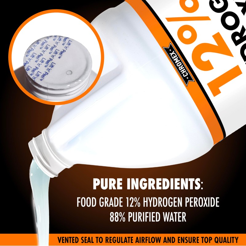 Chromex Hydrogen Peroxide 12 Percent Food Grade, 4x Power Concentrated