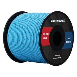 WEREWOLVES Reflective 550 Paracord - 100% Nylon, Rope Roller, 7 Strand Utility Parachute Cord for Camping Tent, Outdoor Packaging (Reflective Lake Blue, 200Feet)