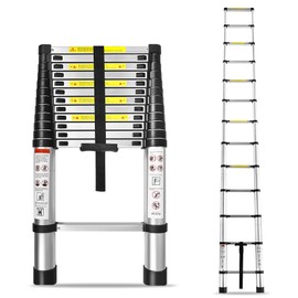 12.5ft Telescoping Ladder Aluminum Extendable Ladder Collapsible Locking Mechanism for Attic Household Use Outdoor Work 330 lbs Capacity Heavy Duty
