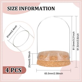 BENECREAT 4 Set Dome Display Glass Jar with Cork, 2.57x3.6inch Tabletop Centerpiece Cloche Bell Jar for Flower Plants, Specimens, Crafts Decorations