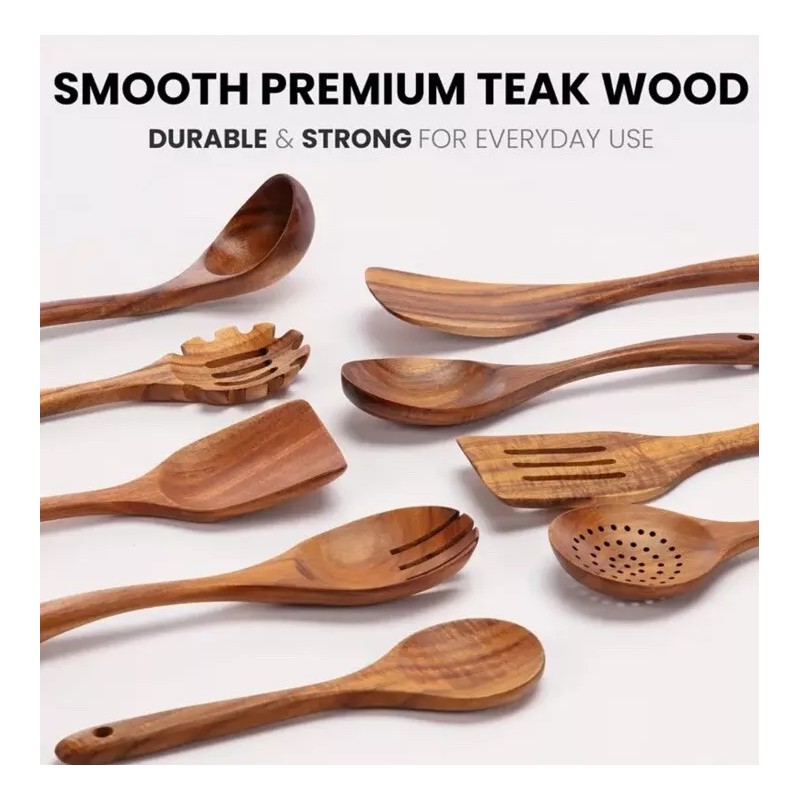 XY Teak PREMIUM Wooden Kitchen Cooking Utensils, Spatula, Spoons Complete