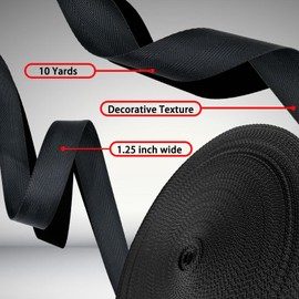 Polyhedron 1.25 Inch Nylon Webbing - Heavy Duty 1.25" 10 Yards Nylon Strap for Indoors DIY Crafting Bag Handles Making Dog Leash and Carrier (Black, 1.25" - 10 Yards)
