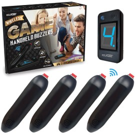 Digital Energy Wireless Handheld Game Buzzer System - Console Displays First Buzz-in - Great for Jeopardy, Family Feud, Trivia and Buzzer Games - 4 Joystick Buzzers