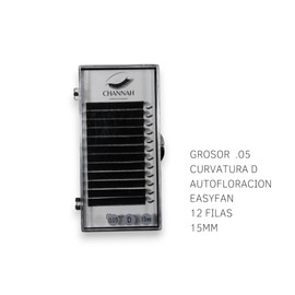 Blíster Extensión de pestañas, AUTO FLORACION, EASYFAN, AUTOFAN, eyelash extension, fibras, ligeras, suaves, naturales (0.05D-15mm, mate black)