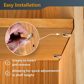 POWERTEC POWERTEC QP1106 1/4 Inch Shelf Pegs 100 pcs, Spoon Shaped Shelf Pins Support Pegs for Shelves, Kitchen Cabinet Shelf, Bookshelf, Closet and Furniture, Nickel Plated Shelf Holders Pegs