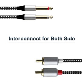 Meamaz 2-Male RCA to 2-Male 1/4" 6.35mm Interconnect Stereo Audio Cable, Use for Audio Player TV Audio Mixer Power Amplifier Speaker Home Theater, Aluminum Alloy and Nylon Braided Cover