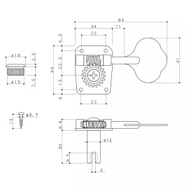 GOTOH NEW Gotoh GB10 Bass Tuners 5-String Set L4+R1 Keys 1:20 gear ratio, 4x1 - NICKEL