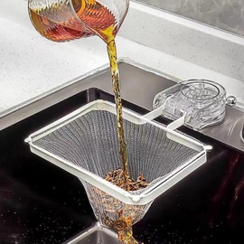 Wagoodter Kitchen Residue Filter Kitchen Drain Strainer Basket with Suction Cup Foldable Sink Strainer Sink Strainer with Filter Mesh Bags Cloth Holder for Kitchens and Bathrooms (Transparent (1+50))