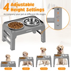 URPOWER 4 Height Adjustable Elevated Dog Bowls - 50oz Large Capacity Stainless Steel Bowls, No-Spill Edge, Non-Slip Stand for Small, Medium, Large Dogs & Pets