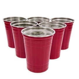 D'Eco Reusable 16 oz Red Party Cups (6 Pack) - Unbreakable Stainless Steel Dishwasher Safe Drinking Glasses -Perfect for Hosting & Entertaining- Cups for Drinking Games, College, Party Games