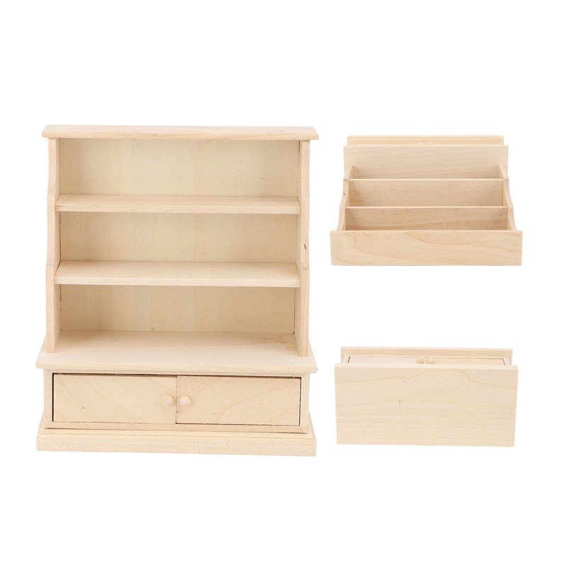 Dollhouse Bookshelf 1:12 Wooden Miniature Decoration Rugged Dollhouse Bookcase for
