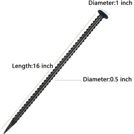 16 Inch Rebar Stakes 1/2 Inch Diameter，Galvanized Steel Ground Anchors, Landscpe Stakes, Heavy Duty Metal Spikes，Asphalt Anchor,Used for Speed Bump Wheel Stop and Camping Tent(16 Pack ，Black)