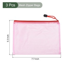 YOKIVE 3 Pack Mesh Zipper Bags, B6 Mesh File Pockets Plastic Document Pouch, Great for Office Appliances Travel Storage(Red)