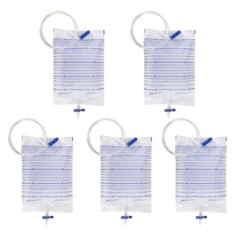 DeaHea 5 Pack Urinary Drainage Bag 2000ML Urine Bag with Anti-Reflux Chamber Pee Bag Bedside Drainage Bags Night Bags for Overnight Use Post-Surgery Recovery Suprapubic Catheter Management
