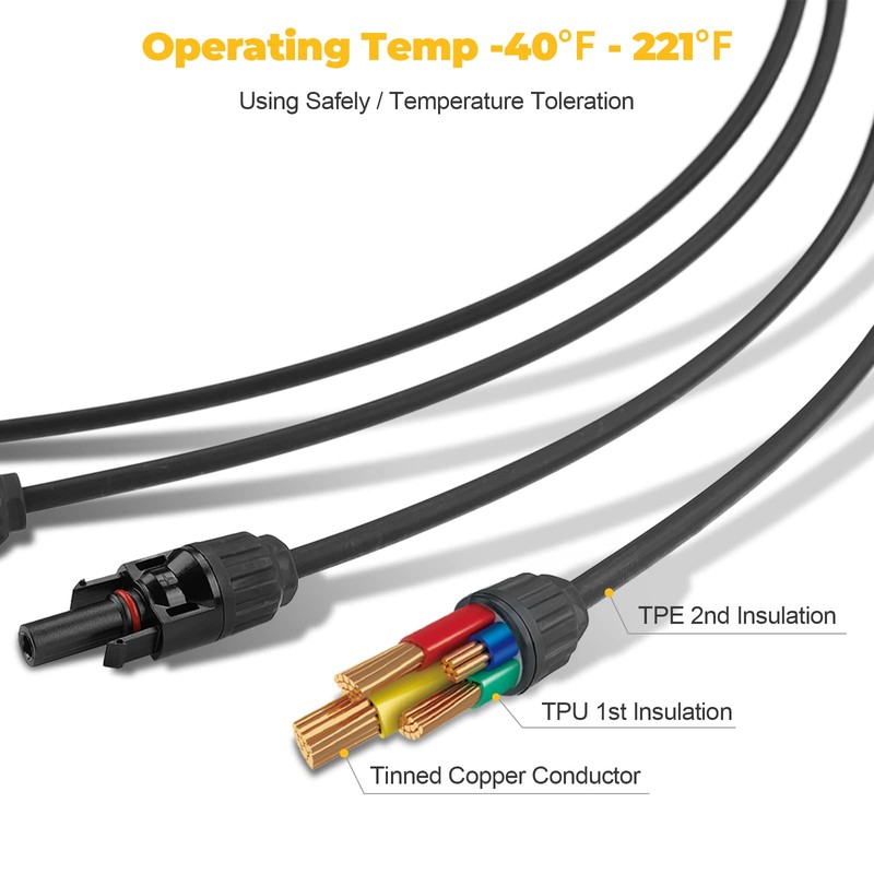 BougeRV Solar Y Branch Connectors Extra Long Solar Panel Parallel