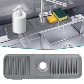 17 Inch Longer Kitchen Sink Splash Guard, 5°Slope Fast Draining Silicone Mat, Sink Faucet Mat for Kitchen Sink Tidy Splash Guard for Kitchen Sink Area Kitchen Faucet Draining Mat