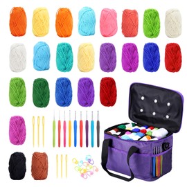 LIHAO Crochet Kit 24 Color Acrylic Yarn with Yarn Storage Organizer, Knitting & Crochet Supplies, Beginner Crochet Kit for Adults